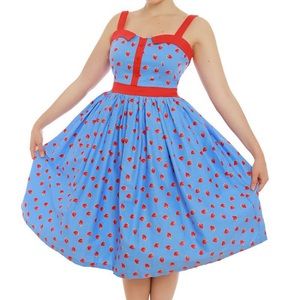Lindy Bop Imelda Blue Strawberries sundress S US6